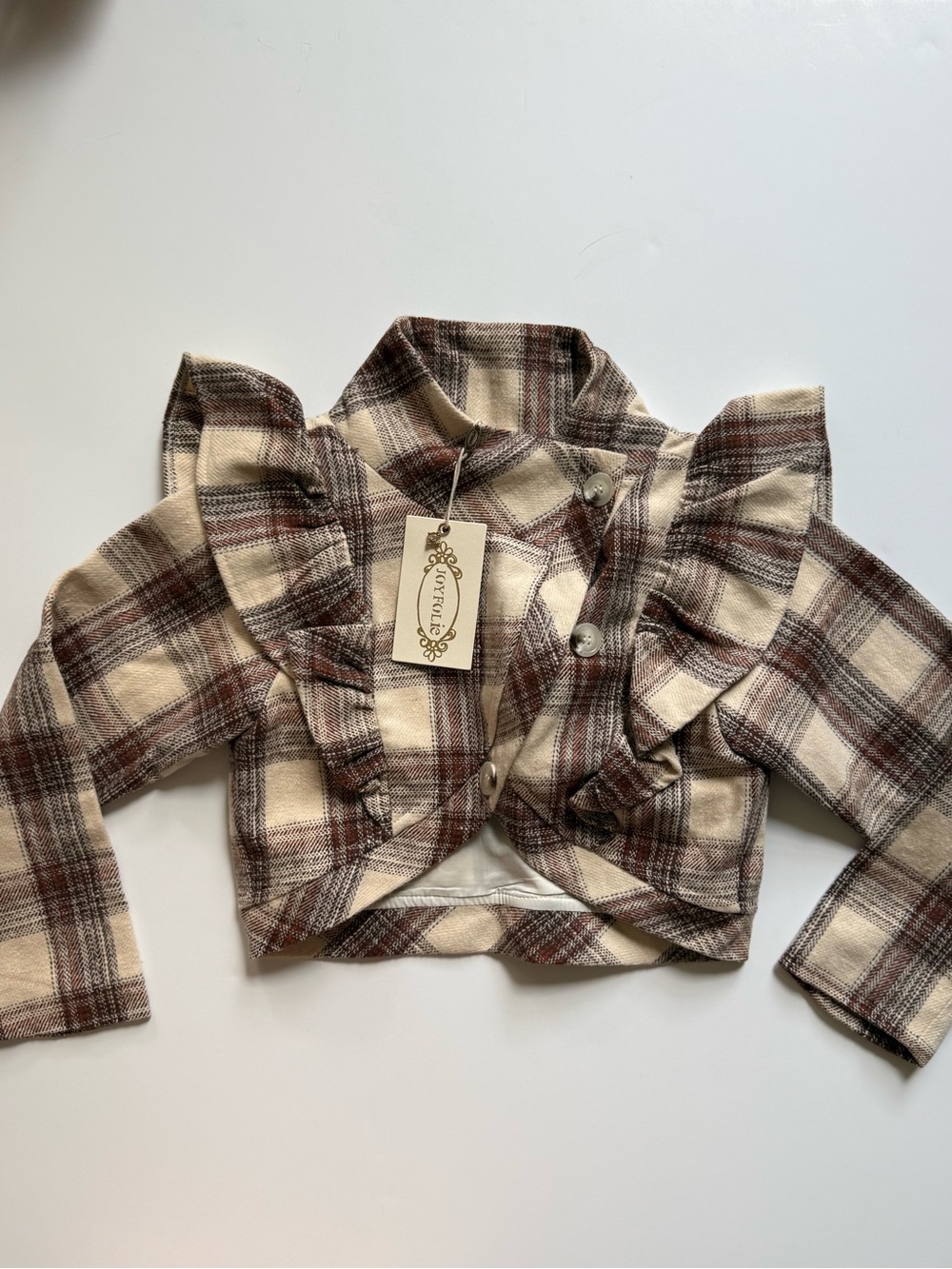 Joyfolie Ellery jacket in ecru plaid size 6 NWT